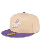 Men's New Era Peach, Purple Los Angeles Dodgers 1988 World Series Side Patch 59FIFTY Fitted Hat