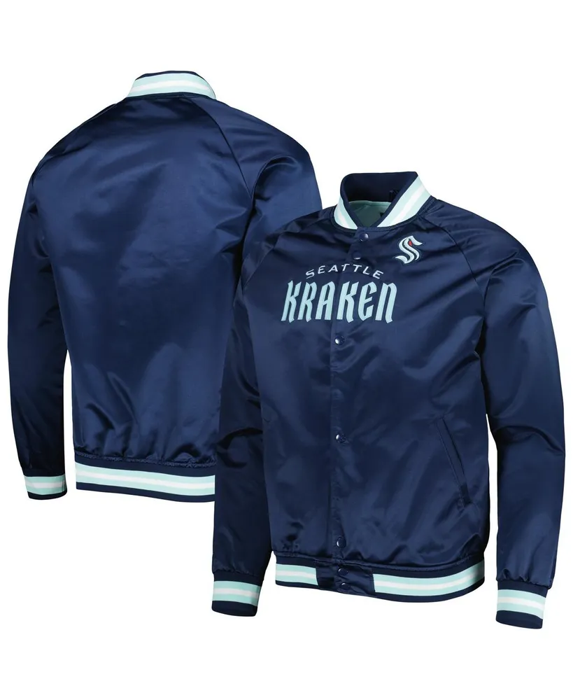 Men's Mitchell & Ness Deep Sea Blue Seattle Kraken Satin Full-Snap Varsity Jacket