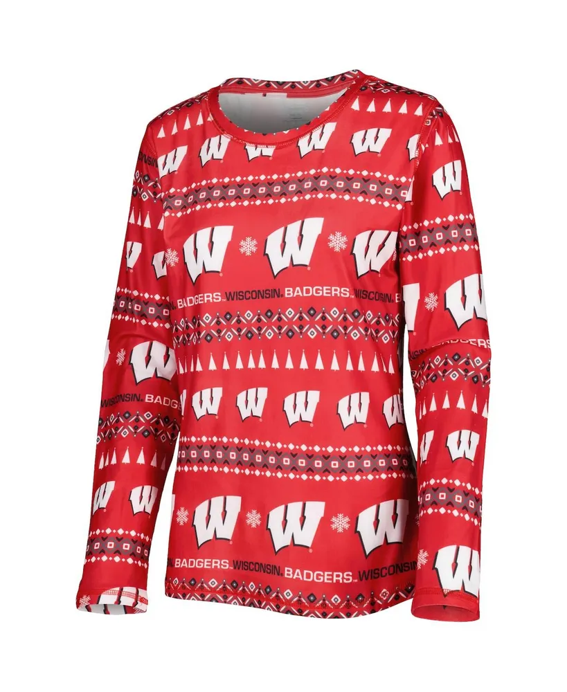 Women's Concepts Sport Red Wisconsin Badgers Flurry Ugly Sweater Long Sleeve T-shirt and Pants Sleep Set