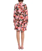Donna Morgan Women's Floral-Print Buttoned-Cuff Long-Sleeve Dress