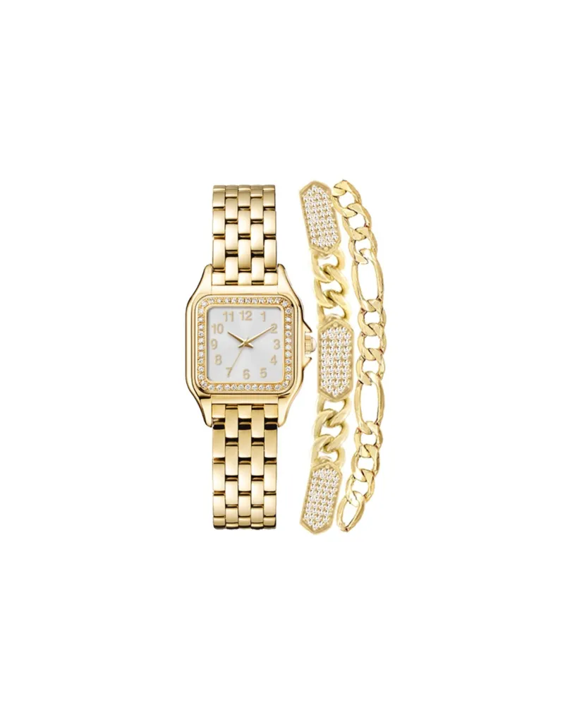 Jessica Carlyle Women's Analog Gold-Tone Metal Alloy Watch 26mm and Set, 3 Pieces