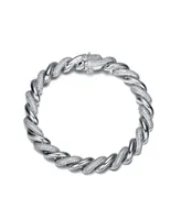 Genevive Sterling Silver White Gold Plated Clear Round Cubic Zirconia Wavy Twisted Bracelet