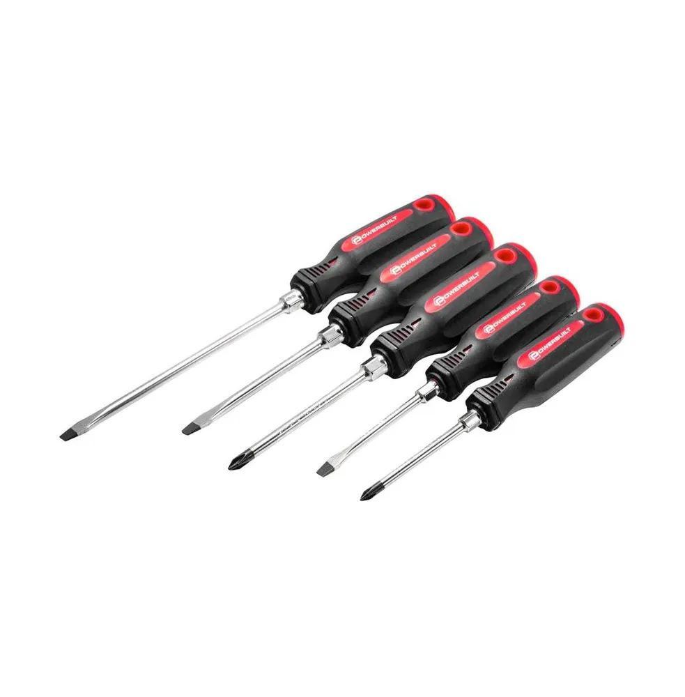 Powerbuilt 5 Piece Screwdriver Set with Double Injection Handles