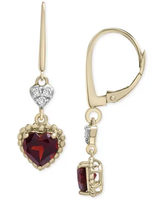 Garnet (1 ct. t.w.) & Diamond Accent Double Heart Leverback Drop Earrings in 14k Gold-Plated Sterling Silver