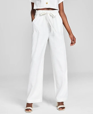 And Now This Women's Linen Blend Paperbag Pants