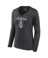 Women's Fanatics Heathered Charcoal Colorado Avalanche 2022 Stanley Cup Champions Locker Room V-Neck Long Sleeve T-shirt