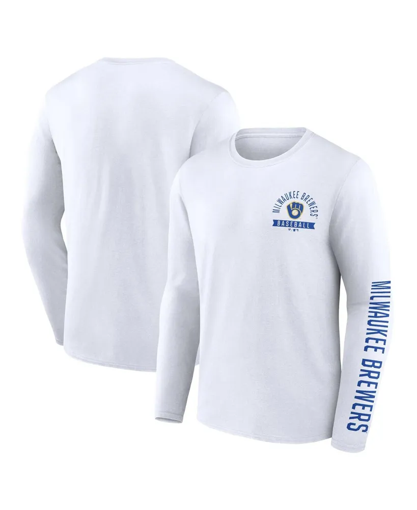 Men's Fanatics White Milwaukee Brewers Pressbox Long Sleeve T-shirt