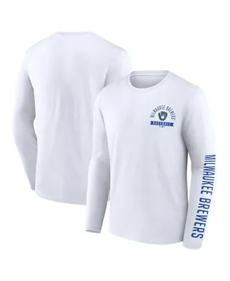 Men's Fanatics White Milwaukee Brewers Pressbox Long Sleeve T-shirt