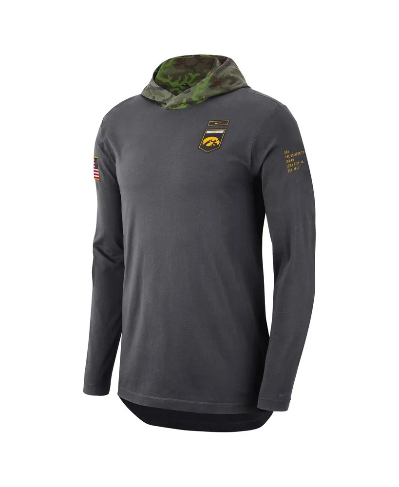 Men's Nike Anthracite Iowa Hawkeyes Military-Inspired Long Sleeve Hoodie T-shirt