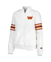 Women's Starter White Washington Commanders Line Up Satin Full-Snap Varsity Jacket