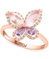 Effy Rose Quartz (1 ct. t.w.), Pink Amethyst (1/3 ct. t.w.) & Diamond (1/6 ct. t.w.) Butterfly Ring in 14k Rose Gold