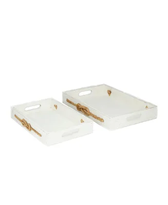 Rosemary Lane Wood Tray with Rope Accents, Set of 2, 19", 16" W