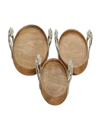 Rosemary Lane Mango Wood Tray with Metal Handles, Set of 3, 13", 15", 17" W