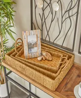 Rosemary Lane Bamboo Woven Tray with Handles, Set of 3, 22", 20", 19" W