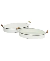 Rosemary Lane Metal Tray with Wood Handles, Set of 2, 21", 18" W