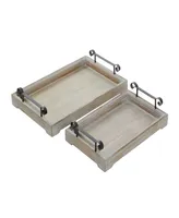 Rosemary Lane Wood Tray with Metal Handles, Set of 2, 20", 17" W