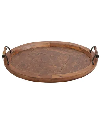 Rosemary Lane Wood Tray with Metal Handles, 29" x 19" x 4"