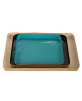 Rosemary Lane Mango Wood Tray with Enamel Interior, Set of 3, 18", 15", 13" W