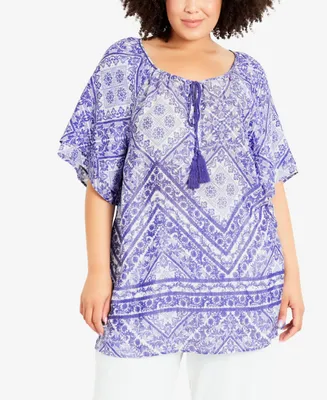 Avenue Plus Size Medallion Border Peasant Top