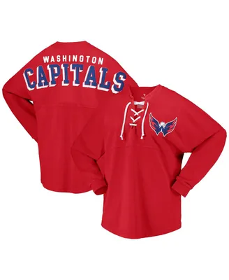 Women's Fanatics Red Washington Capitals Spirit Lace-Up V-Neck Long Sleeve Jersey T-shirt