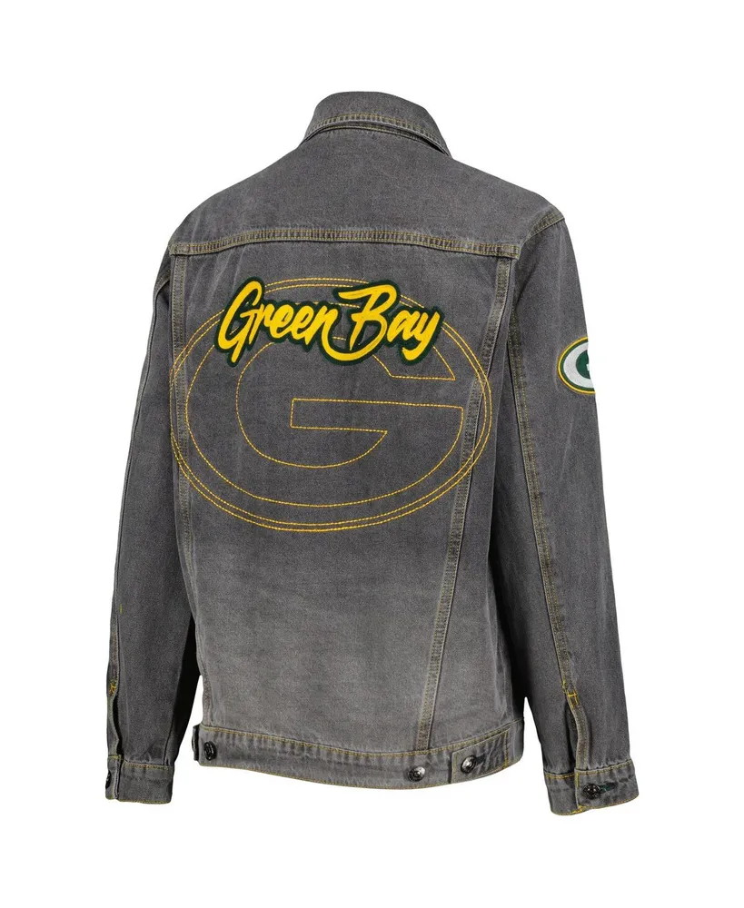 Women's The Wild Collective Denim Green Bay Packers Faded Button-Up Jacket