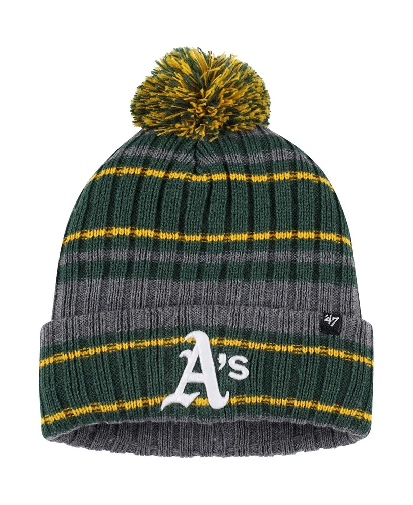 Men's '47 Brand Gray, Green Oakland Athletics Rexford Cuffed Knit Hat with Pom