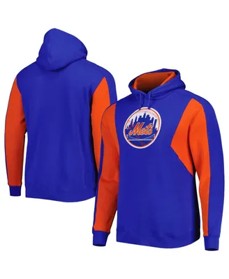 Men's Mitchell & Ness Royal and Orange New York Mets Colorblocked Fleece Pullover Hoodie