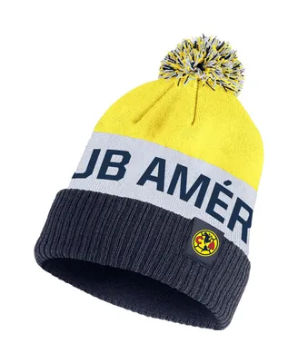 Men's Nike Navy, Yellow Club America Classic Stripe Cuffed Knit Hat with Pom