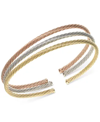 3-Pc. Set Twisted Cable Cuff Bracelets in 14k Tricolor Gold-Plated Sterling Silver - Tri