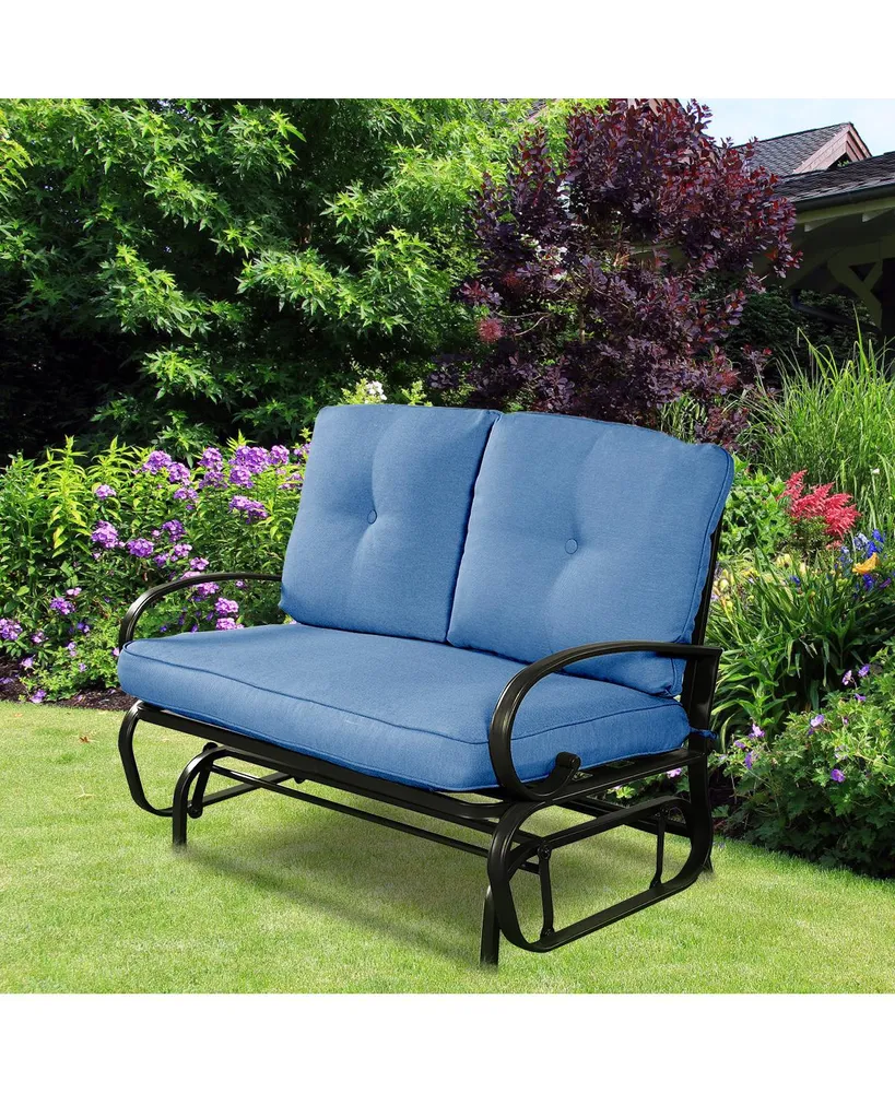 Glider Outdoor Patio Rocking Bench Loveseat Cushioned Seat Steel Frame