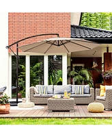 10FT Patio Offset Hanging Umbrella Easy Tilt Adjustment 8 Ribs