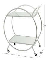 Rosemary Lane 14" x 28" x 30" Iron Rolling with Wheels and Handle 2 Mirrored Shelves Bar Cart