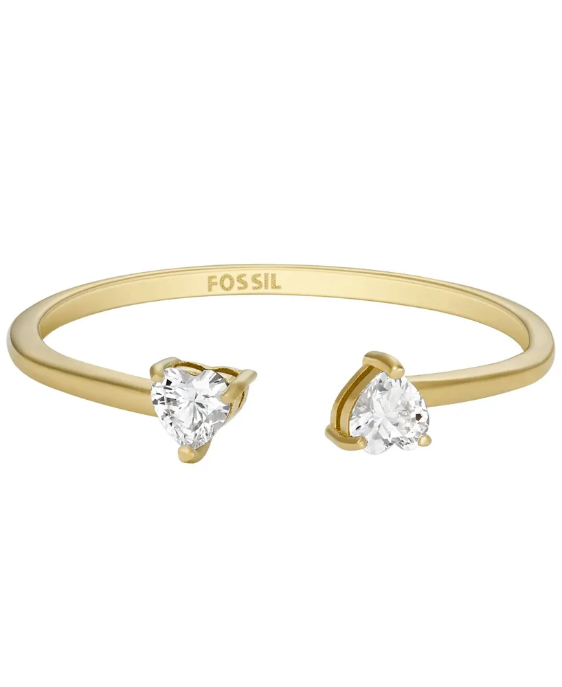 Fossil Sadie Tokens of Affection Clear Glass Gold-Tone Toi Et Moi Ring