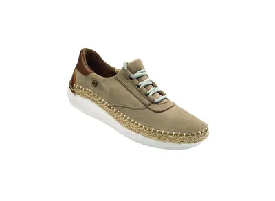 Women's Taupe Soft Nubuck Sneakers, Handmade Unique Shoes With Laces Closure, Judy 5045