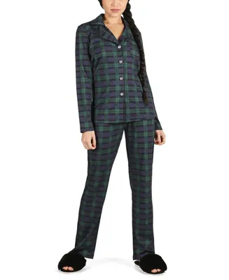 MeMoi Women's Plaid Notch Collar Cotton Blend Pajama Set