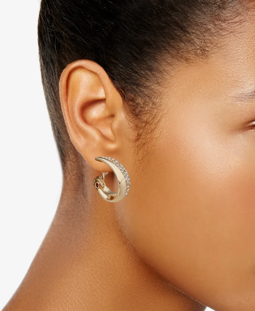 Anne Klein Gold-Tone Crystal Small Triple Hoop Clip-On Earrings, 1"