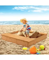 Kids Wooden Sandbox w/ Bench Seats & Storage Boxes Children Outdoor Playset