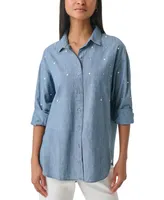 Karl Lagerfeld Paris Women's Imitation Pearl Denim Shirt