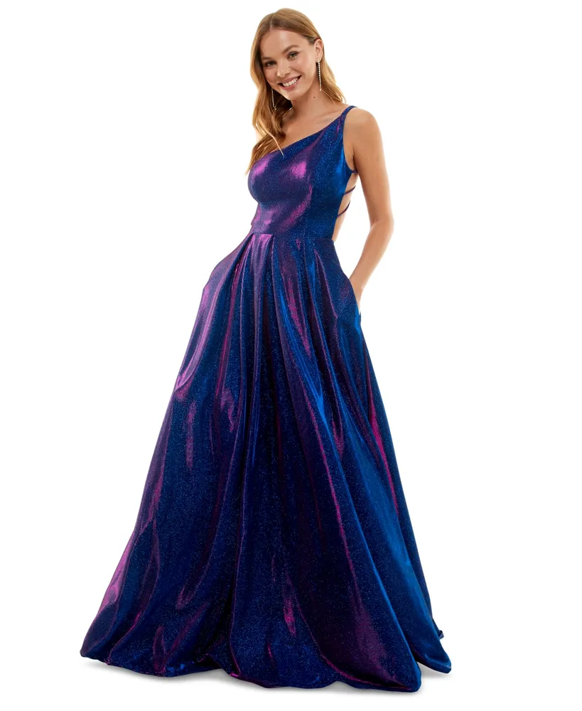 B Darlin Juniors' Strappy-Back Glitter-Finish Gown, Created for Macy's