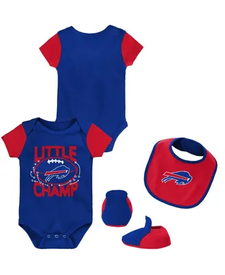 Newborn and Infant Boys Girls Royal, Red Buffalo Bills Little Champ Three-Piece Bodysuit Bib Booties Set