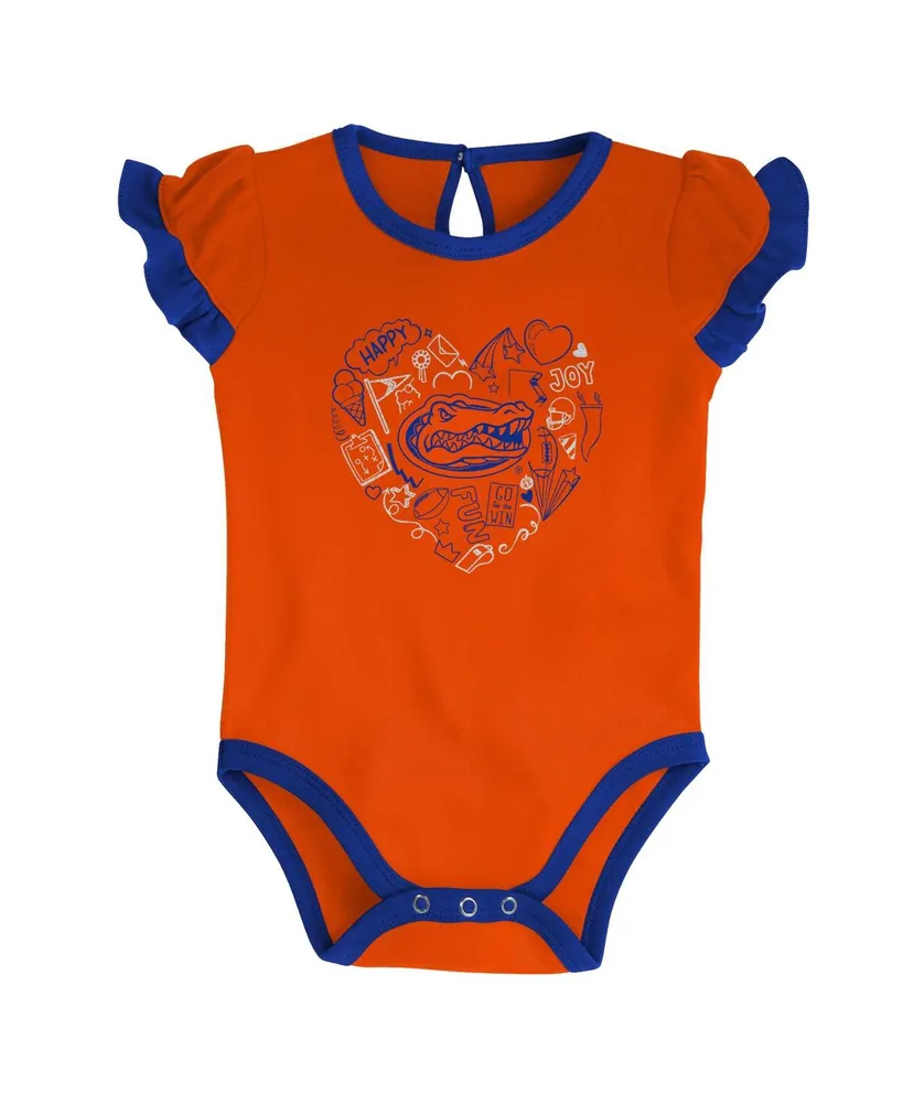 Girls Newborn and Infant Royal, Orange Florida Gators Too Much Love Two-Piece Bodysuit Set