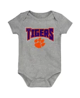 Infant Boys and Girls Orange, Purple, Heathered Gray Clemson Tigers 3-Pack Game On Bodysuit Set