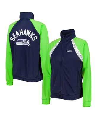 Women's G-iii 4Her by Carl Banks College Navy and Neon Green Seattle Seahawks Confetti Raglan Full-Zip Track Jacket