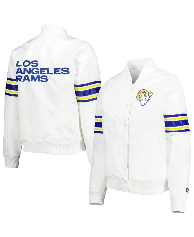 Women's Starter White Los Angeles Rams Line Up Satin Full-Snap Varsity Jacket