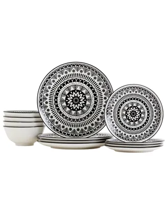 Tabletop Unlimited 12-Pc Black Pad Print Dinnerware Set, Service for 4