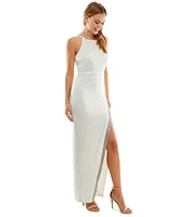 Bcx Juniors' High Slit Asymmetrical Sequin-Trim Gown, Created for Macy's