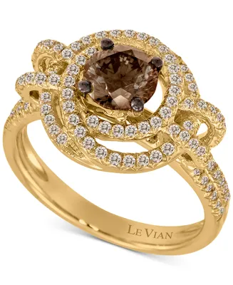 Le Vian Chocolate Diamond (7/8 ct. t.w.) & Vanilla Diamond (1/2 ct. t.w.) Swirl Halo Ring in 18k Gold