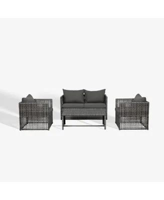 4-Piece Wicker Outdoor Patio Conversation Set with Coffee Table