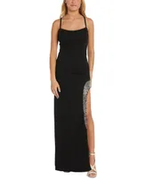 Nightway Women's Rhinestone-Trim Strappy-Back Gown