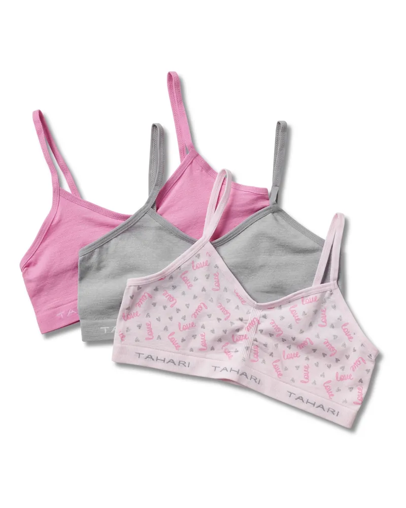 Tahari Big Girls 3-Pack Printed and Solid Color Seamless Bras with